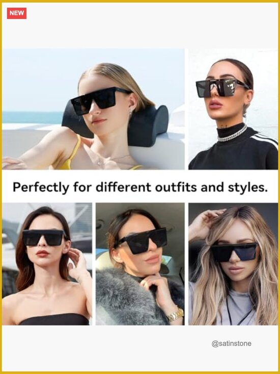 Oversized Square Sunglasses with UV400 Protection, Flat Top Black Frame Shades main image 5
